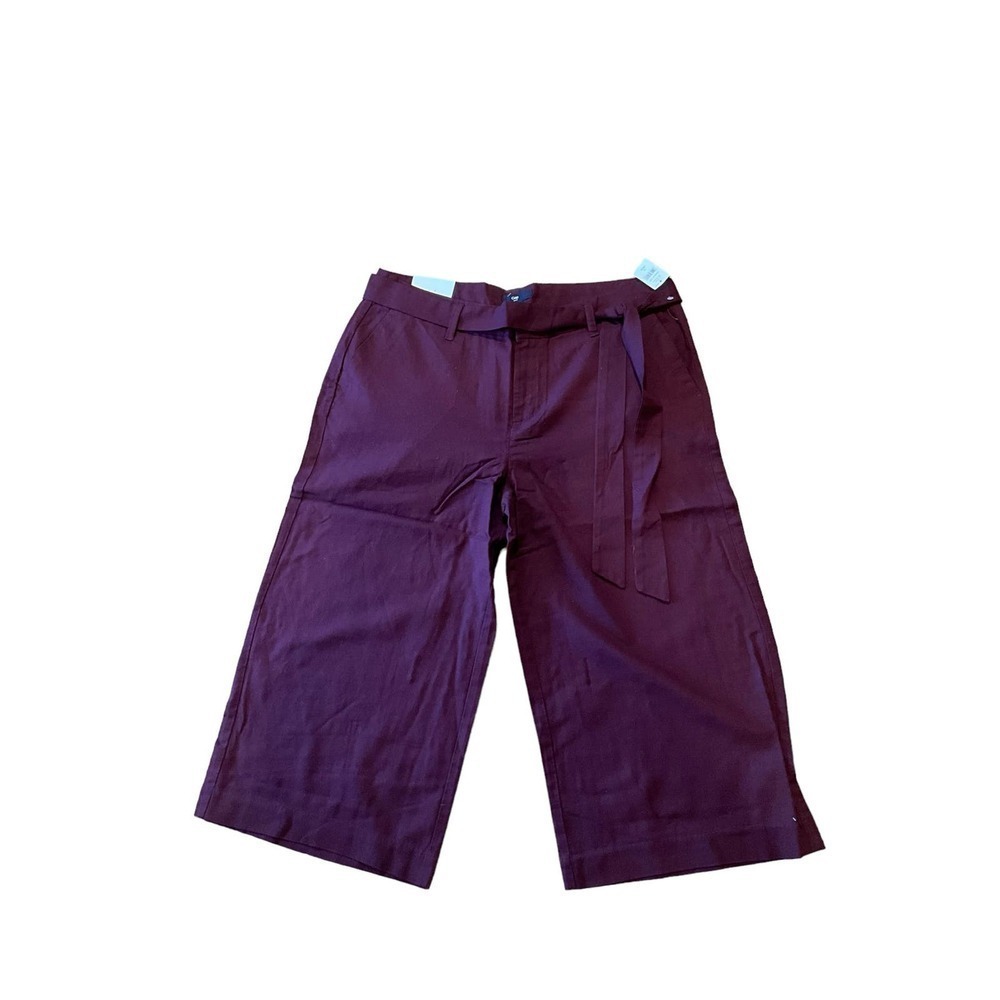 Gap Capri Pant Women's Size 12‎ Burgundy Straight Leg Belted High Rise Cotton